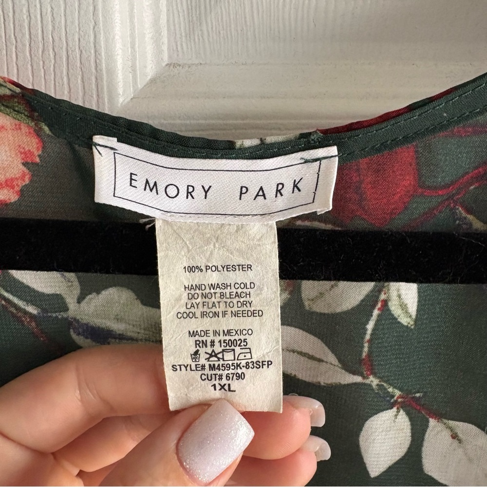 Emory Park Green Floral Kimono Cardigan Shawl Wrap Duster Sheer Boho Bloom 1XL - Picture 4 of 7